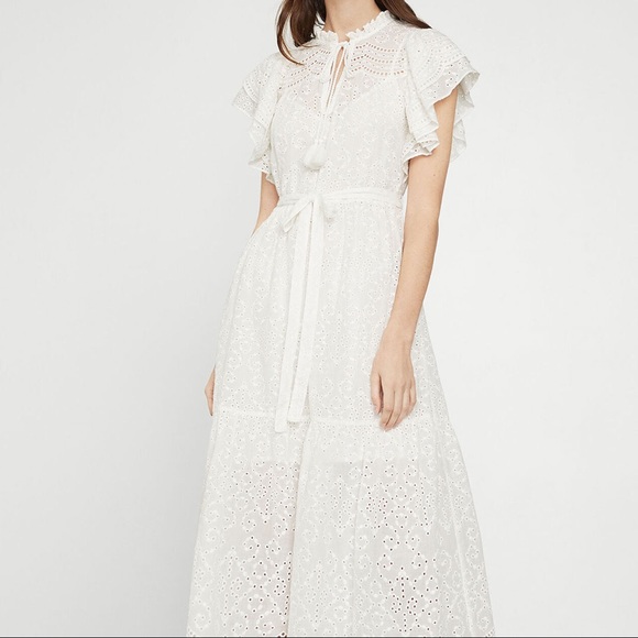 bcbg white ruffle dress